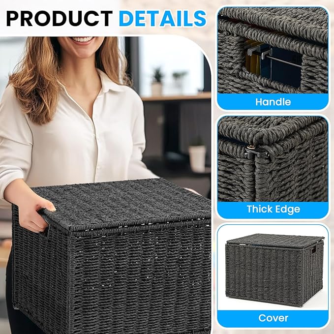 Cinnvoice Extra Large Decorative File Box 18 x 16 x 13 in Wicker Seagrass File Basket Organizer for Letter Legal Size Hand Wo