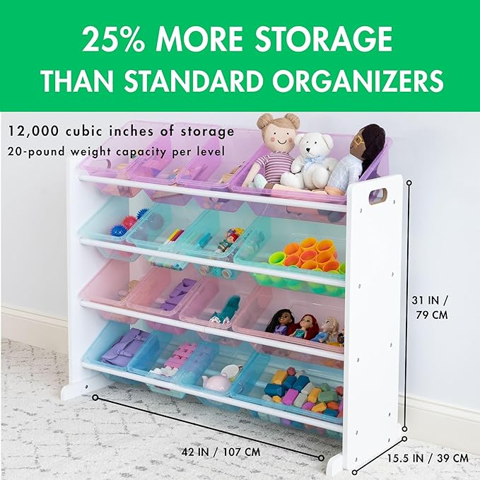 Humble Crew Toy Storage Organizer with 16 Removable Storage Bins for Kids Playroom, 4-Tier Toddler Toy Organization and Stora