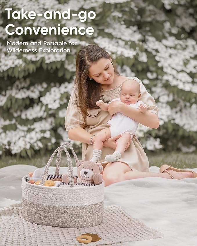 Maliton Diaper Caddy Organizer for Baby, Cotton Rope Baby Gift Basket, Portable Diaper Organizer for changing table, Nursery 