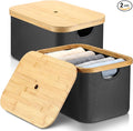 Novabright 2 Pcs Collapsible Storage Basket with Bamboo Lids 15" x 10" Foldable Fabric Storage Bins with Handles for Organizi
