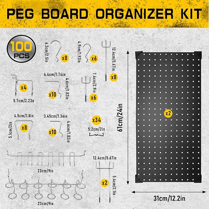 100PCS Pegboard Accessories Organizer Kit,Paper Towel Holder,Closet Organizers and Storage - Easy Storage and Organization fo