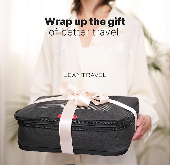 LeanTravel Premium Compression Packing Cubes for Travel - Suitcase Organizer Bags with Double Zipper & Breathable Mesh Panel 