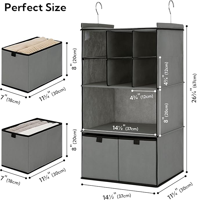 GRANNY SAYS Hanging Closet Organizer with Drawers, 4 Shelf Dividers Closet Hanging Organizer, Foldable Hanging Shelves for Wa