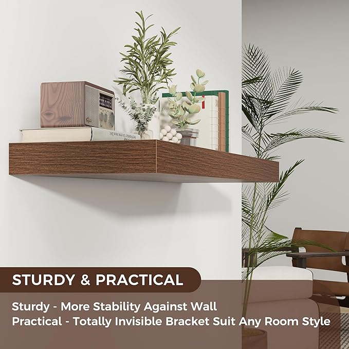 Floating Shelves for Wall, 40" W x 12" D x 2" H, 1 Pack of Long Wall Mounted Engineered Wood Shelves with Invisible Brackets 