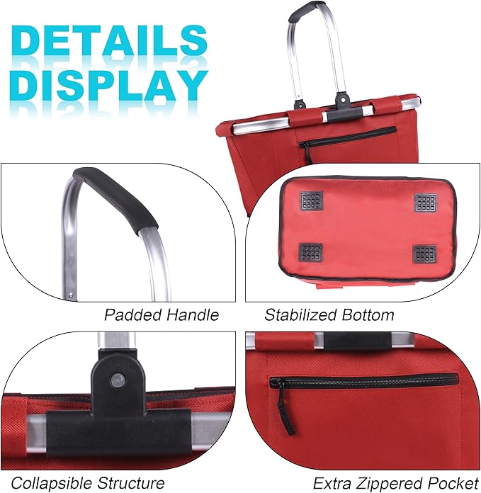 Picnic Basket, SIYUAN Shopping Basket with Handle 22L Collapsible Grocery Basket Portable Folding Bag for Marketing Picnic, R