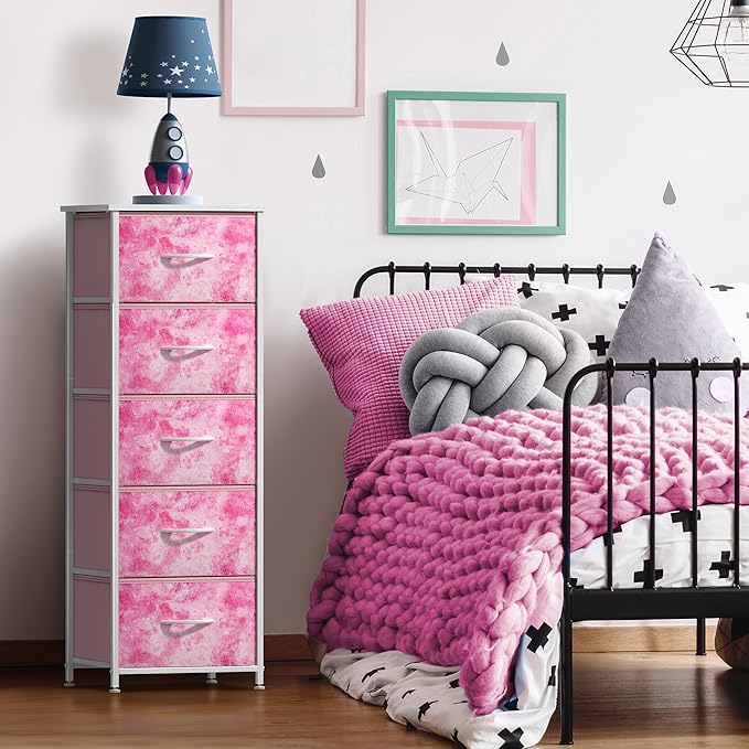 Sorbus Fabric Dresser for Kids Bedroom - Chest of 5 Drawers, Tall Storage Tower, Clothing Organizer, for Closet, for Playroom
