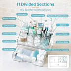 Vtopmart 6 PCS Bathroom Countertop Organizer, 1 Divided Tray with 4 Qtip Holder Jars and 1 Drawers, Restroom Clear Organizers