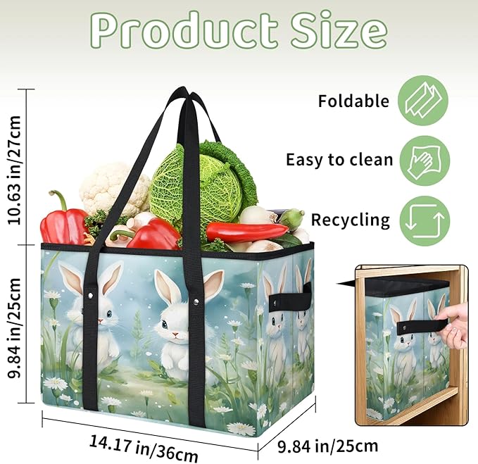 Reusable Grocery Bags Heavy Duty Shopping Bags Foldable Large Tote Bags with Long Handles & Hard Bottom