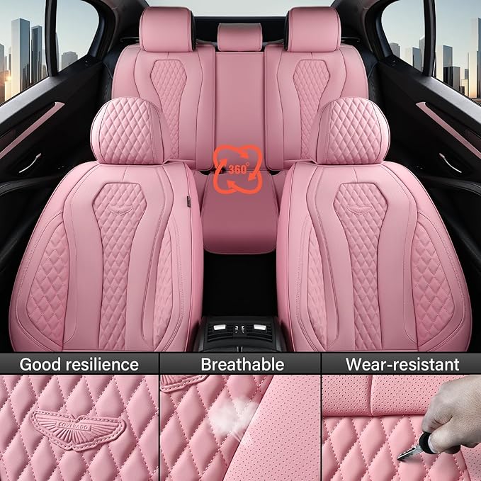 Coverado Car Seat Covers Full Set, Pink Seat Covers, Waterproof Car Seat Cover, Car Seat Cushion, Car Seat Covers Front Seats