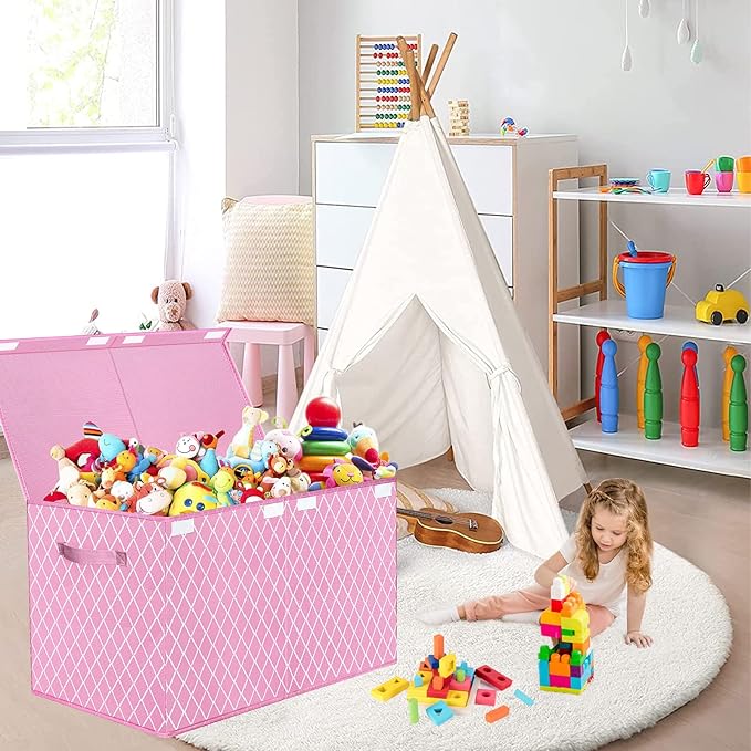 VERONLY Toy Box Chest Organizer Bins for Girls Boys, Kids Large Fabric Collapsible Storage Basket Container with Flip-Top Lid