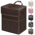 Capolo Car Trash Can with Lid, Leakproof Car Trash Bag Hanging Waterproof Automotive Garbage Can with Storage Pockets Mini Vehicle Trash Bin for Back/Front Seat(Brown,3 Gallon)