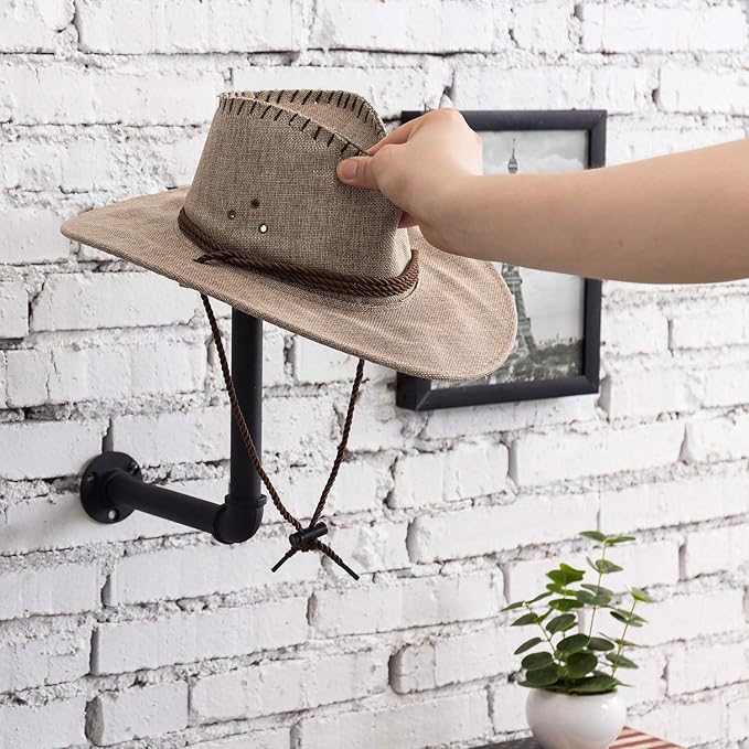 MyGift 3 Pcs Cowboy Hat Holder on Wall, Hat Rack Hooks, Wig Display Helmet Collection Organizer, Baseball Cap Hanger Entryway