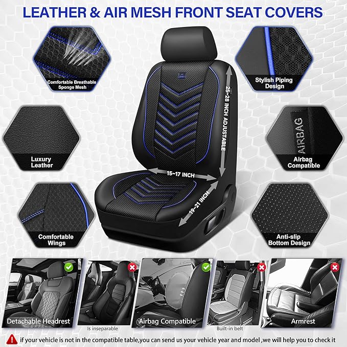 CAR PASS 3D Foam Mesh Leather Car Seat Covers Front Seats, Breathable Front Seat Cover for Cars, Comfortable Universal Fit fo