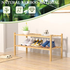 ROMGUAR CRAFT 2 Tier Bamboo Shoe Rack for Closet Free Standing Wood Shoe Shelf for Entryway Small Space Stackable 27"x11"x13"