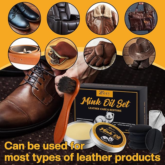 8 Pcs Mink Oil for Leather Shoes Boots 3.5 oz Leather Conditioner and Cleaner with Travel Bag Soften for Boots and Shoes Care