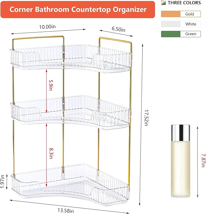 Corner Bathroom Counter Organizer Bathroom Countertop Shelf Makeup Organizer for Vanity Perfume Tray for Corner Storage (3 Ti