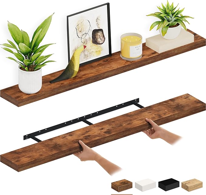 Ballucci Floating Shelves, 55" Wood Wall Shelf Set of 2, with Invisible Brackets for Bathroom, Living Room, Bedroom, Kitchen,