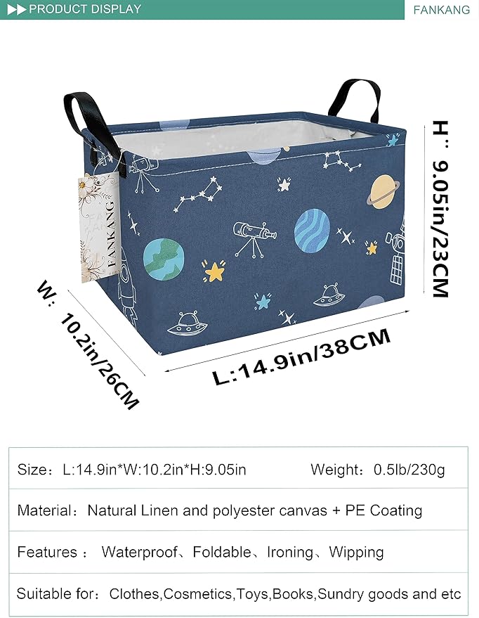 FANKANG Storage Bins, Nursery Hamper Canvas Laundry Basket Foldable with Waterproof PE Coating Large Storage Baskets for Kids