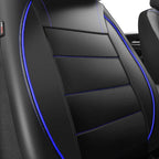 CAR PASS Universal FIT Piping Leather Two Front Seat Covers, Waterproof Faux Leather for SUV Sedan Van Truck, Airbag Compatible,Reserved Opening Holes for Headrest Covers. (Black and Blue)