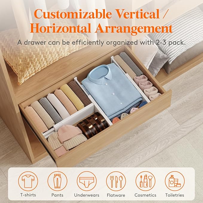 Lifewit 5 Pack 4" High Drawer Dividers 34-56cm/13.5-22" Adjustable Drawer Organizer for Clothes/Utensils, Expandable Drawer S