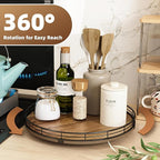 Acacia Wood 13" Lazy Susan Turntable Organizer for Table Top, Farmhouse Round Wooden Lazy Susan for Cabinet Kitchen Centerpie