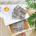 Junkin 12 Pcs Jewelry Tray Velvet Stackable Jewelry Organizer Trays Divided Earring Accessories Storage Containers Box (Rose 