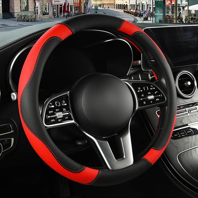 Microfiber Leather Steering Wheel Cover Large Size for Ford F150 F250 F350 RAM 4Runner Tacoma Tundra Armada Model S Model X, 