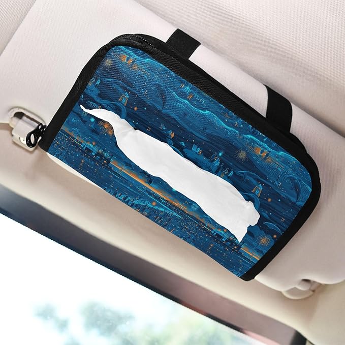 Car Tissue Holder Car Visor Organizer Tissue Box Holder for Car Sun Visor Organizer with Car Vehicle Accessories Essentials Interior for Women Men Dark Blue Crowd Whale Light Ice