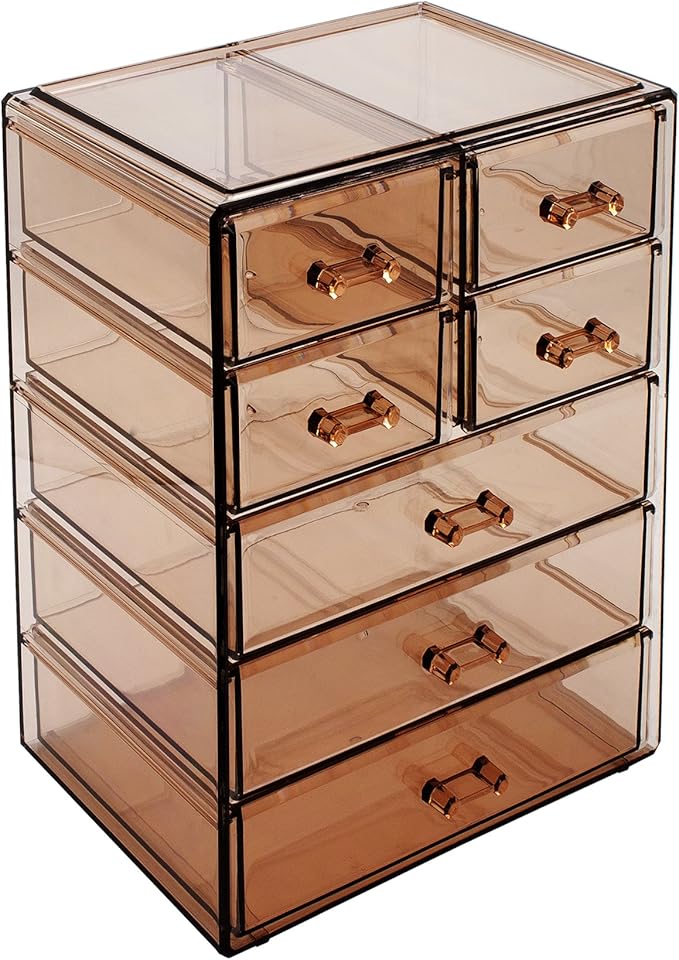 Sorbus Acrylic Makeup Organizer Set, 7-Drawer Vanity & Countertop Cosmetic Storage with Small & Wide Drawers, Bronze Glow Mak