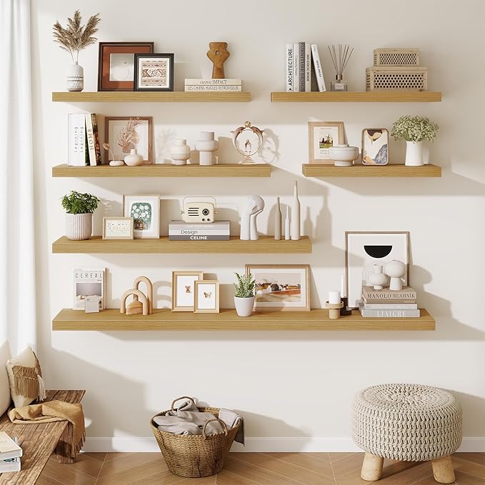 Fun Memories Floating Shelves for Wall 36 Inches, Wood Shelves with Invisible Bracket, 10" Deep Shelves Wall Mounted, Large W