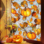 Niviy Pumpkin Thanksgiving Halloween Fall Window Clings, Stained Glass Window Film for Windows Autumn Clings Autumn Home Office Decorations for Indoor Outdoor (16.93 x 39.37inch)