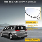 Left Side Mirror Glass w/Heated|Blind Spot Detection Compatible for 2017-2024 Chrysler Pacifica, 2020-2024 Voyager Driver Mirror Glass Replacement 68318282AA