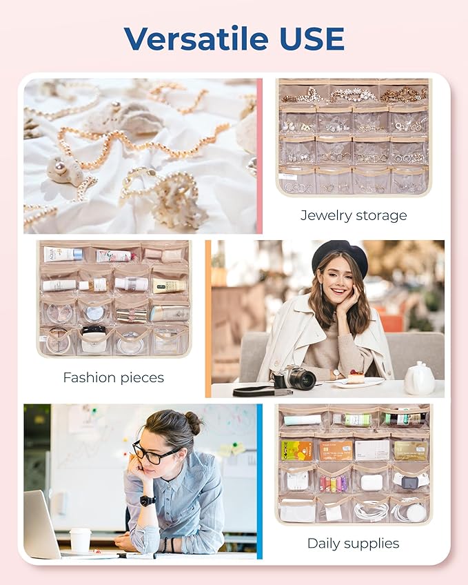 BAGSMART Hanging Jewelry Organizer, Necklace Holder Anti-tangle Earrings Rings Hanger with Pockets Hang on Closet, Wall, Door