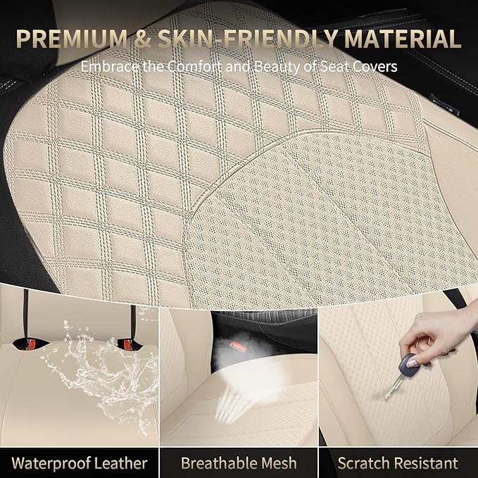 FLORICH Seat Covers Full Set Automotive Seat Covers Front and Rear Car Seat Cover Leather Air Mesh Seat Cushion 5 Seats Airba