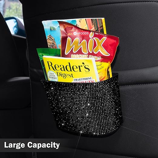 Cavalcade Car Trash Can, Hanging Trash Bin, Leakproof Garbage Organizer, Bling Vehicle Waste Basket, Mini Dustbin Container with Clip for Car, Office, Kitchen, Bedroom, Home and More, Black, Small