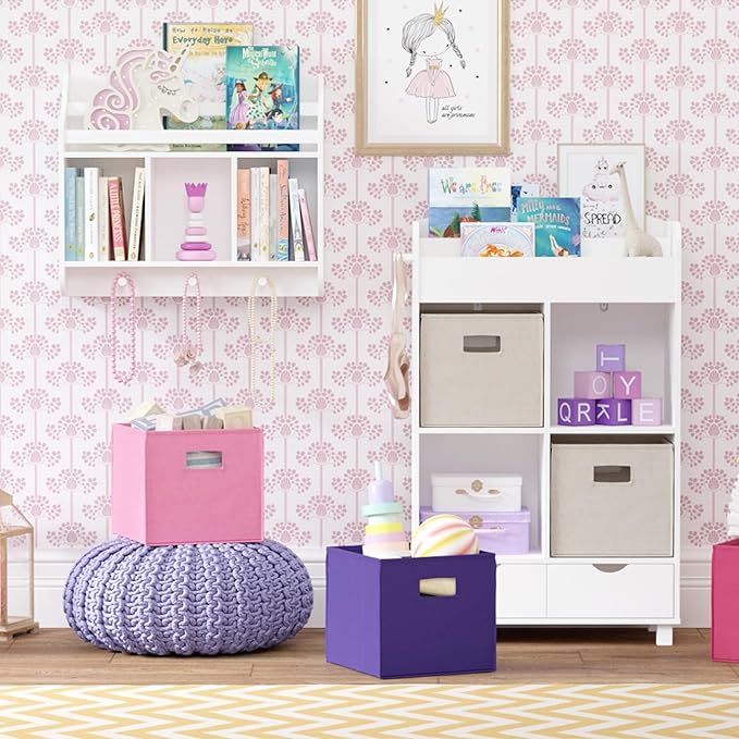 RiverRidge Folding Storage Bins with Handles Dark Purple Cube Storage Organizer for Closet, Bedroom & Playroom - Closet Organ