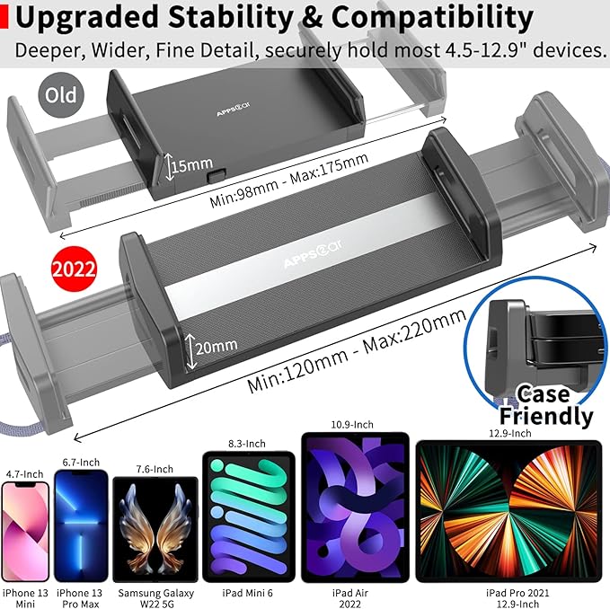 APPS2Car for Sturdy iPad Holder for Car CD Slot Tablet Mount, 2-in-1 Universal 4.7-13" Holder for iPad Pro 12.9" 13" Air Mini, iPhone, Galaxy Z Fold, Adjustable 360° Rotation, Road Trip Essentials