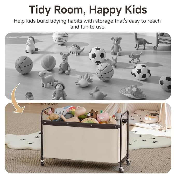 StorageWorks Toy Box with Wheels for Kids, 135L Large Toy Storage Chest and Organizer, 23" Metal Toybox with 360° Swivel Whee
