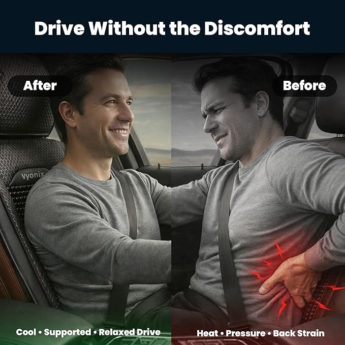Beaded Car Seat Cover – Wooden Bead Massage Support with Breathable Cooling Mesh – Universal Fit for Sedan, SUV & Truck (1 Pa
