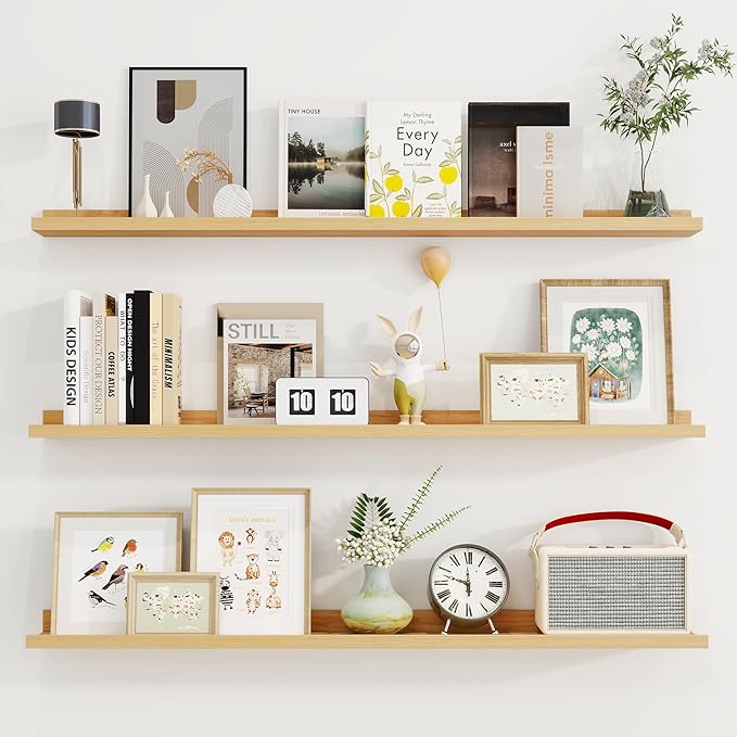 Axeman 48 Inch Floating Shelves with Lip, Set of 3 - Oak - Wall Mounted Shelves for Storage and Display - Engineered Wood - 2
