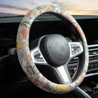 White Rabbit Mushroom Steering Wheel Cover Auto Jacquard Steering Wheel Protector, Anti-Slip, Breathable, Absorbing Sweat, Un
