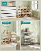 SONGMICS Shoe Rack, 4-Tier Shoe Organizer, Metal Storage Shelf, Upright or Upside Down, for 20-25 Pairs, Stackable, for Entry