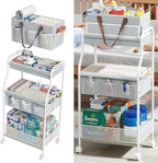 2In1 Baby Diaper Caddy & 3-Tier Rolling Diaper Cart, Diaper Caddy Organizer Cart with Dividers & 12 Pockets, Nursery Bedside 