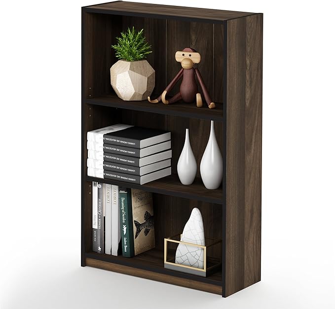 Furinno JAYA Book Shelf, 3-Tier Bookshelf, Bookcase with Adjustable Shelves, 9.5 x 24.5 x 40.3, for Organization and Storage,