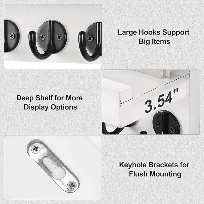 Lwenki Key Holder for Wall, Decorative Key and Mail Holder with Shelf Has Large Key Hooks for Bags, Coats, Umbrella – Paulown