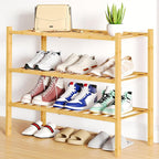 Smiry Shoe Rack, 3 Tier Bamboo Shoe Organizer, Stackable Free Standing Wooden Shoe Storage Shelf for Closet, Entryway, Front 