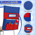 Lewtemi 2 Pcs Desk Chair Seat Back Organizer with 5 Pockets Chair Pockets for Classrooms School Seat Chair Storage Pocket Chart with Name Label Slot for Home Office, 18 x 19 Inch(Red, Yellow)