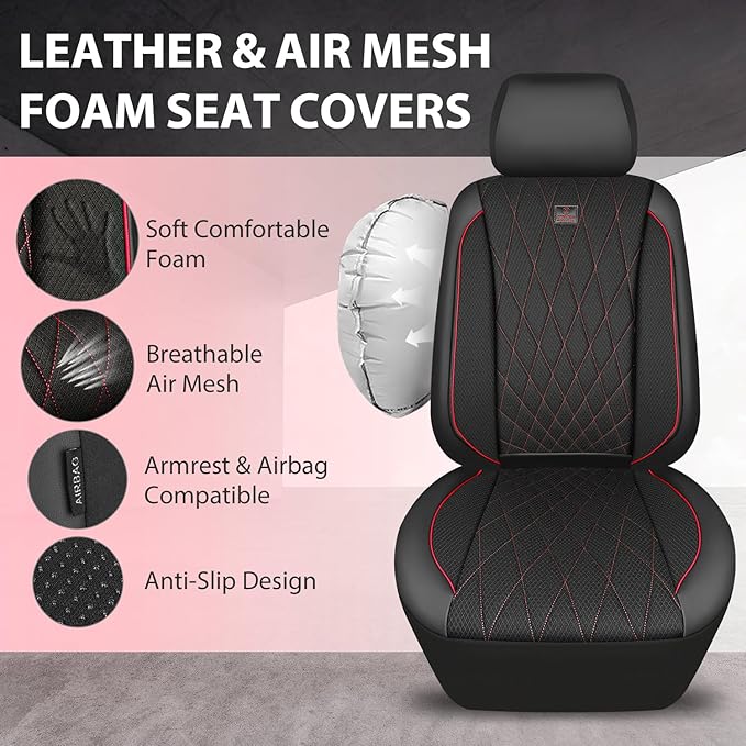 CAR PASS Thick Foam 3D Air Mesh Leather Car Seat Covers Front Seats Only, Breathable Premuim Leather Two Front Seat Cover, Ai