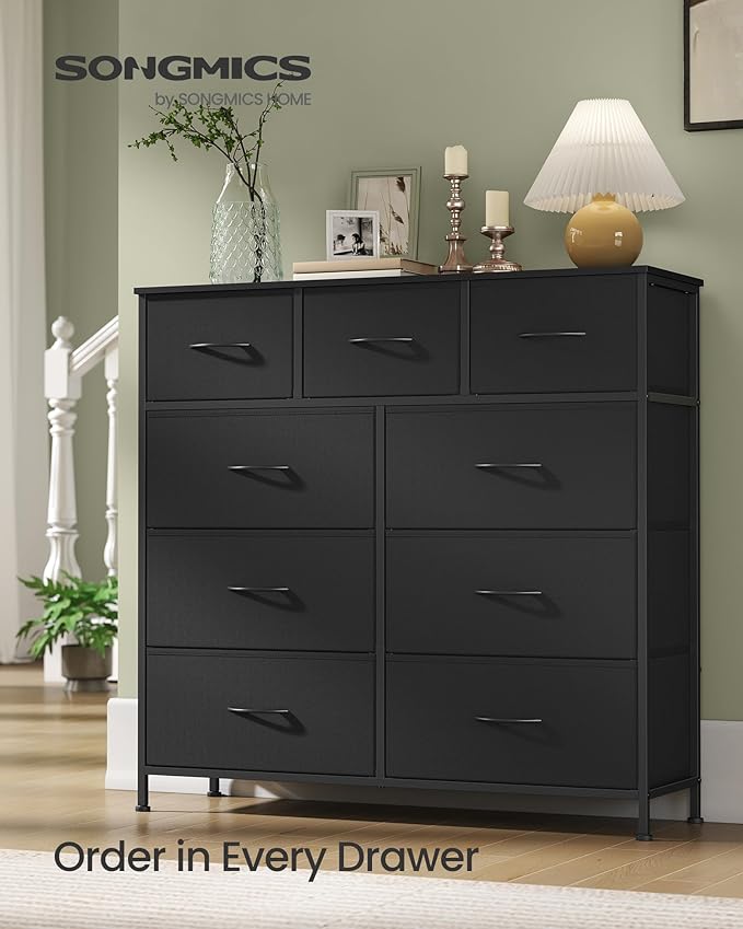 SONGMICS Dresser for Bedroom, Chest of Drawers, Steel, MDF, 9 Non-Woven Fabric Drawers, Storage Organizer Unit, Closet, Entry