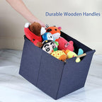 HOONEX Large Foldable Storage Bins, Linen Fabric, Pack of 2, Storage Baskets with Wooden Carry Handles and Sturdy Heavy Cardb